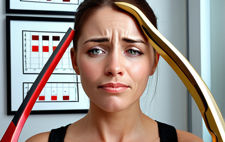 A female beauty consultant, appearing physically and emotionally exhausted, yet maintaining a forced smile in a modern salon setting. Above her head, abstract elements symbolize overwhelming sales targets (numbers, charts, or a metaphorical "Sword of Damocles") and demanding customer expectations (exaggerated ideal results or thought bubbles). Her posture is slightly slumped, conveying a sense of internal burden and the silent pressure of her profession, perhaps with a subtle tear in her eye or a longing gaze towards a peaceful escape. High detail, realistic photography.