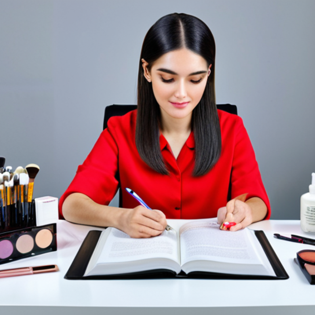 **

"A young, professional woman studying beauty textbooks at a brightly lit desk, surrounded by skincare products and makeup brushes, fully clothed, modest attire, safe for work, perfect anatomy, correct proportions, family-friendly, learning concepts of skin types and cosmetic ingredients, professional setting, well-formed hands, proper finger count, appropriate content."

**