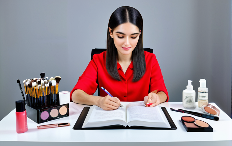 **

"A young, professional woman studying beauty textbooks at a brightly lit desk, surrounded by skincare products and makeup brushes, fully clothed, modest attire, safe for work, perfect anatomy, correct proportions, family-friendly, learning concepts of skin types and cosmetic ingredients, professional setting, well-formed hands, proper finger count, appropriate content."

**