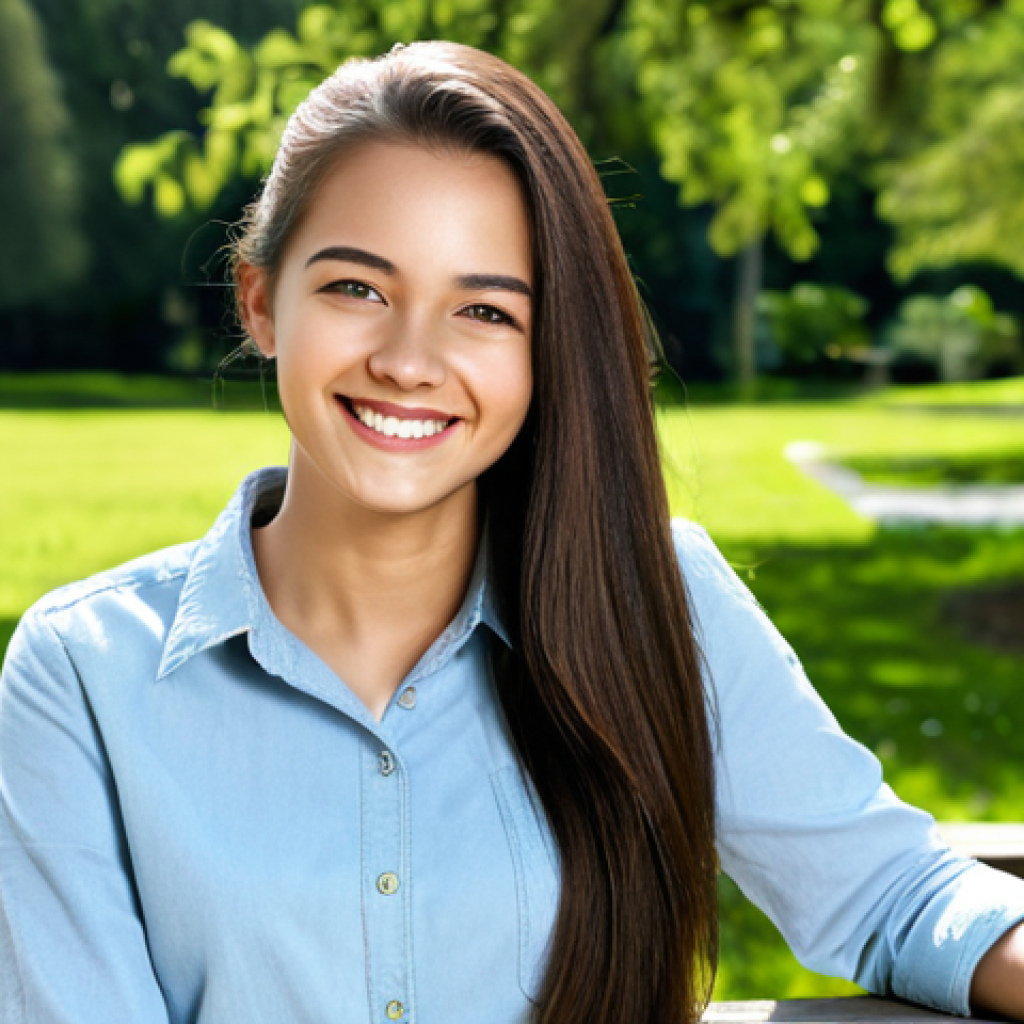 **

"A young woman with clear skin, fully clothed in modest casual wear, enjoying a sunny day outdoors. She's smiling confidently. Background includes a park with lush greenery. Focus on a healthy glow and natural beauty. Safe for work, appropriate content, fully clothed, professional, modest, family-friendly, perfect anatomy, correct proportions, natural pose, well-formed hands, proper finger count, natural body proportions, high quality."

**