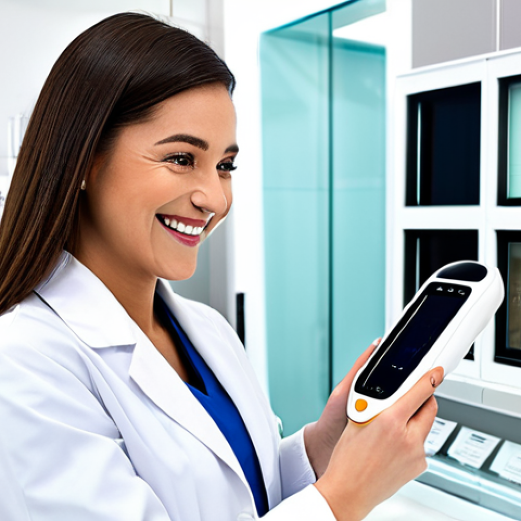 뷰티컨설턴트 산업 트렌드 공유 - **

A friendly and professional beauty consultant using a handheld skin analysis device on a client ...