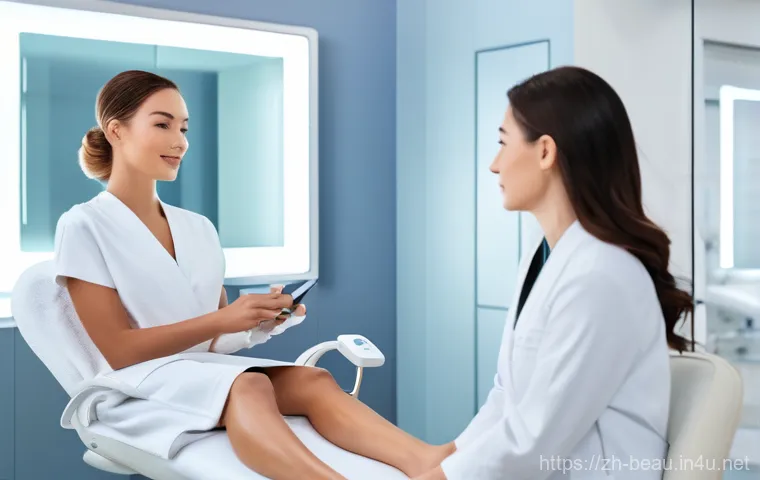 뷰티컨설턴트 필수 도구 리뷰 - Image Prompt 1: Intelligent Skin Analyzer Consultation**