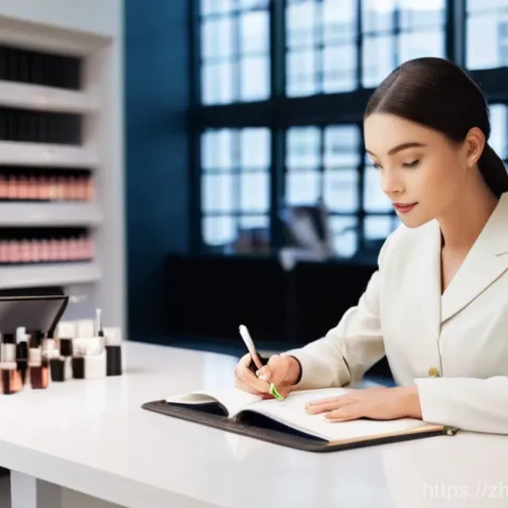 뷰티컨설턴트의 하루 일과 - **Prompt 1: The Dedicated Learner**
    A highly professional and elegantly dressed female beauty co...