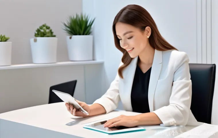 뷰티컨설턴트 새로운 기술 습득 - **Virtual Makeup Try-On Experience**
    A joyful young woman is enthusiastically experiencing a vir...