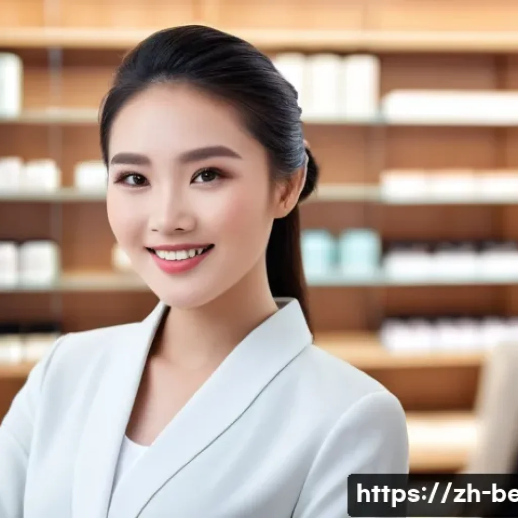 뷰티컨설턴트 주요 직업적 스킬 - A professional beauty consultant in a modern salon environment, wearing stylish yet modest business ...