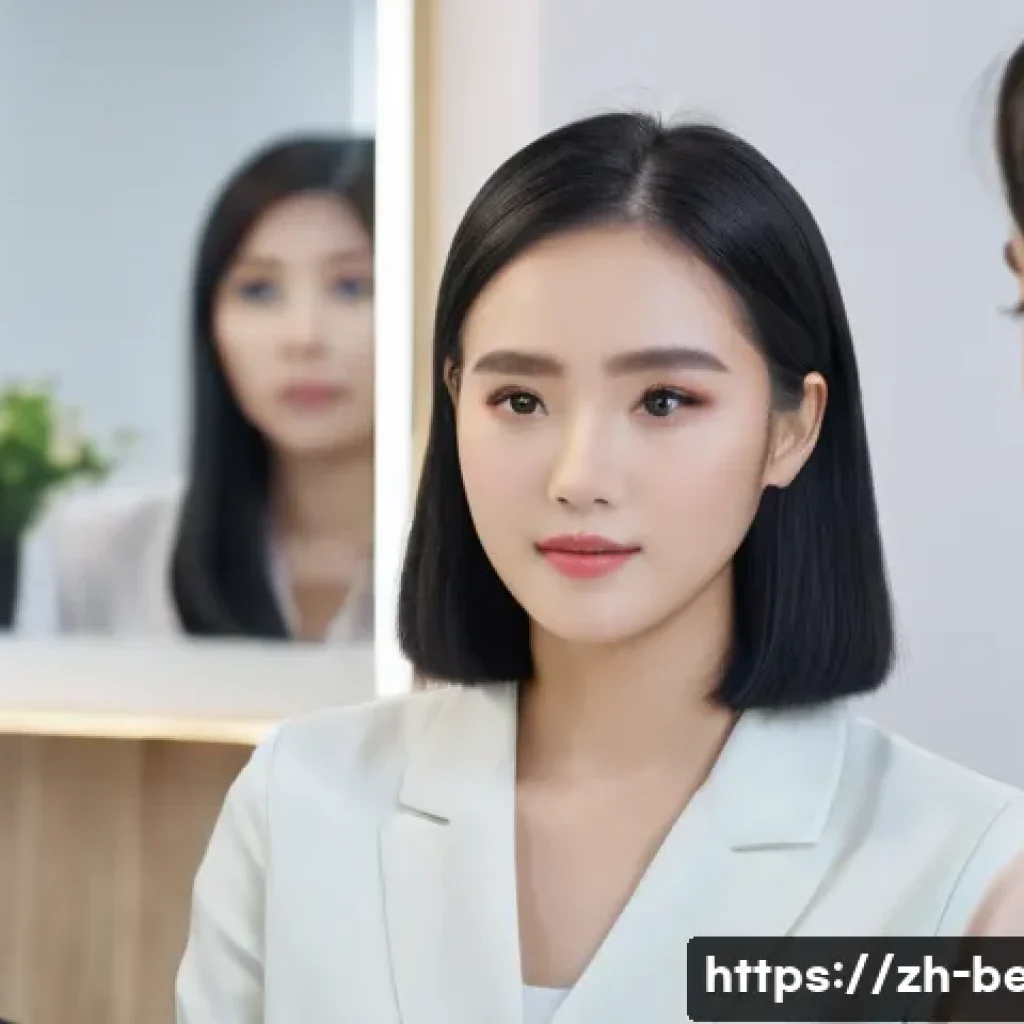 뷰티컨설턴트 헤어 상담 기법 - A professional beauty consultant attentively listening to a young Chinese woman client with medium-l...