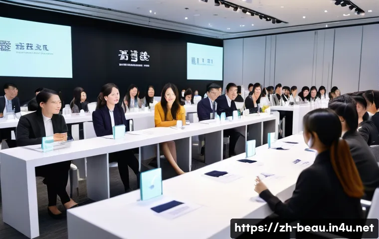 뷰티컨설턴트 관련 행사 참여기 - A vibrant professional beauty conference scene showing a diverse group of skincare experts and beaut...