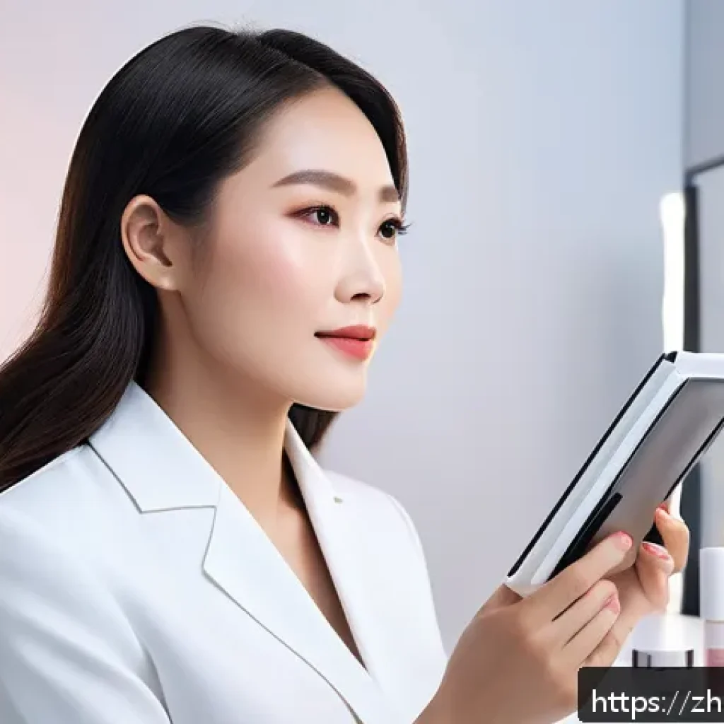뷰티컨설턴트 학습 전략 추천 - A modern beauty consultant in a sleek, professional makeup studio, attentively listening to a female...