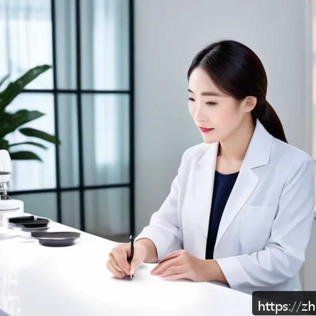 뷰티컨설턴트 직무별 연봉 차이 - A professional senior skincare expert in a modern, sleek beauty clinic environment, wearing stylish ...