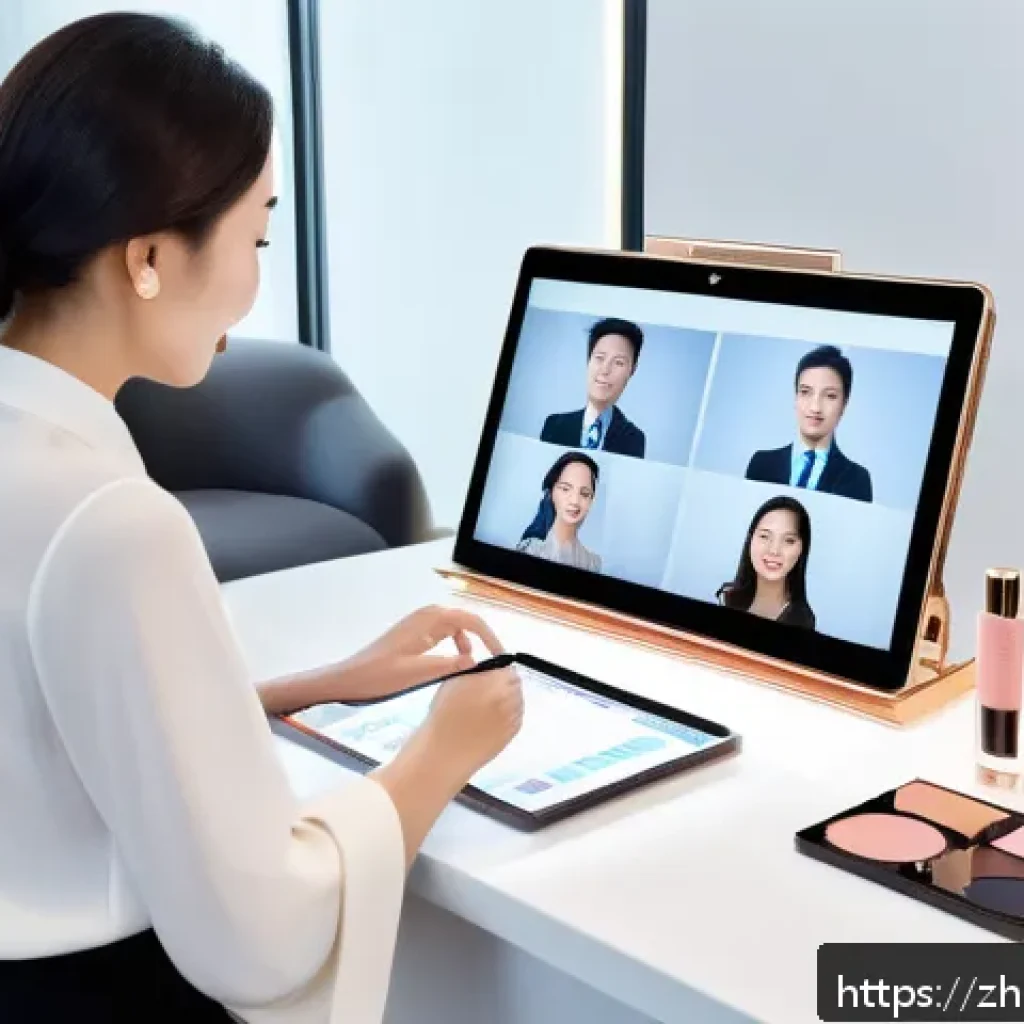뷰티컨설턴트 분야 확장 아이디어 - A modern beauty consultant in a stylish, bright boutique setting, engaging with a diverse group of y...
