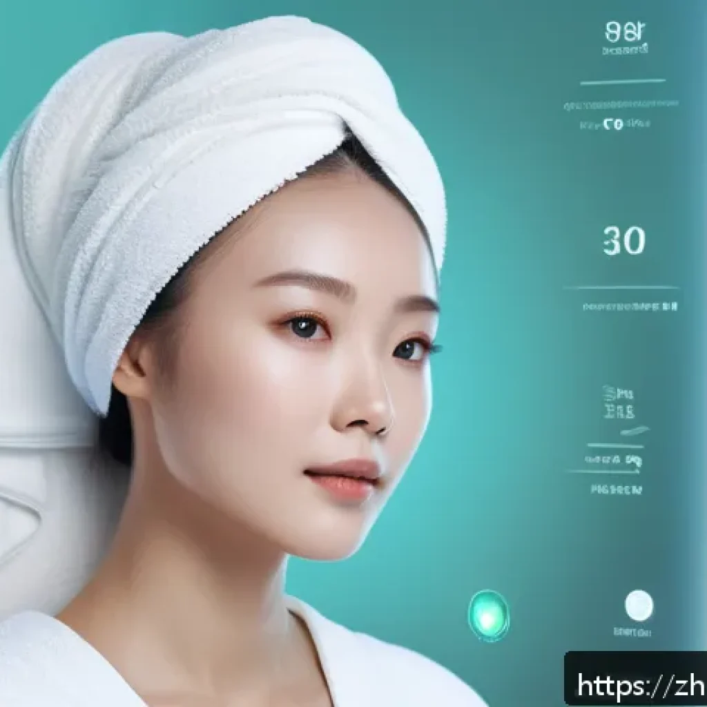 뷰티컨설턴트 AI 기술 활용 - A high-tech skincare clinic scene featuring a young Chinese woman having her face scanned by an AI-p...