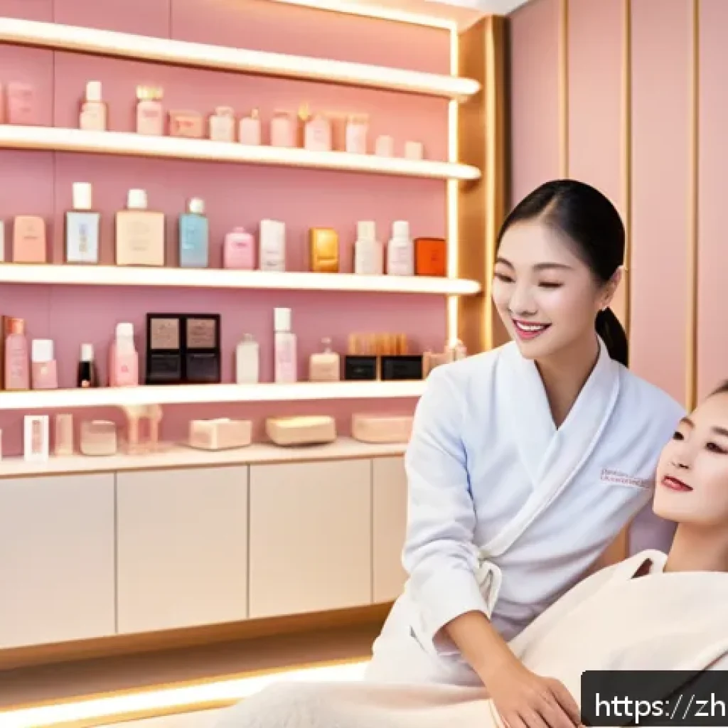 뷰티컨설턴트 고객 유지 전략 분석 사례 - A modern, cozy beauty salon interior filled with warm lighting and plush seating, featuring a profes...