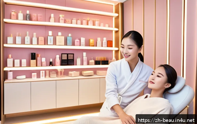 뷰티컨설턴트 고객 유지 전략 분석 사례 - A modern, cozy beauty salon interior filled with warm lighting and plush seating, featuring a profes...