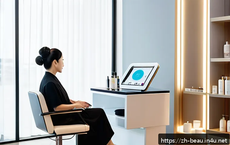 뷰티컨설턴트 고객 니즈 파악법 - A modern beauty salon interior scene featuring a professional female beauty consultant attentively l...