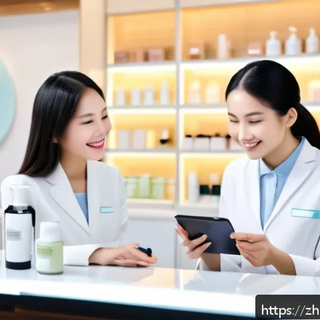 뷰티컨설턴트 스케줄 관리법 - A modern beauty salon workspace with a clean, organized countertop featuring skincare products, digi...
