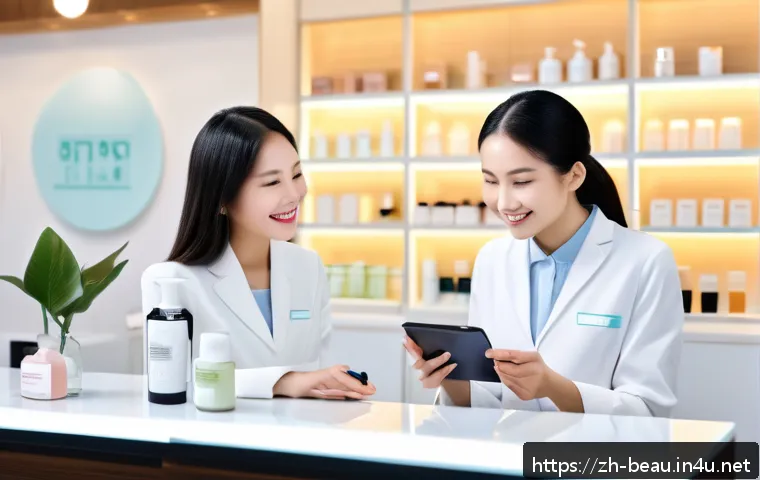 뷰티컨설턴트 스케줄 관리법 - A modern beauty salon workspace with a clean, organized countertop featuring skincare products, digi...