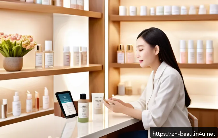뷰티컨설턴트 고객 유지 전략 - A modern skincare consultation scene in a stylish beauty salon, featuring a professional beautician ...